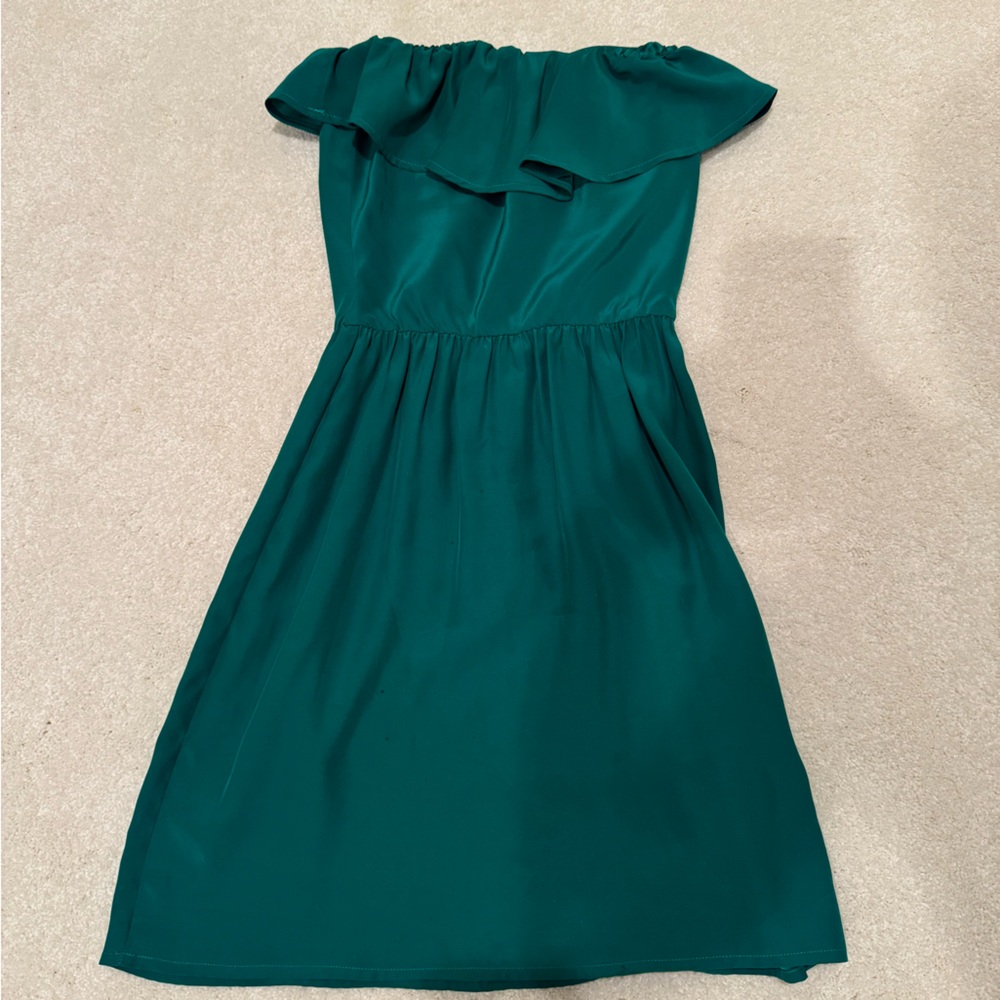 Viereck XS emerald green silk strapless mini dress from charyli boutique